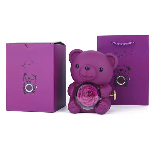 Teddy Bear Rose Gift Box | Jewelry Box,Includes Artificial Rose, Party Gift Box and Gift Bag,Ideal for Valentine'S Day, Mother'S